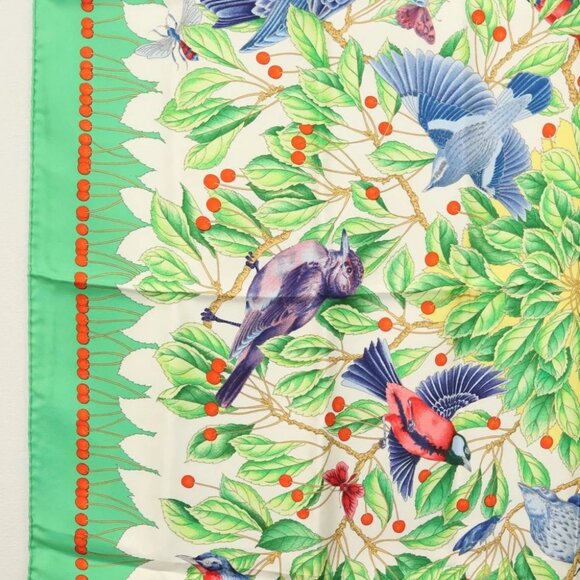 HERMES Carre 90 Scarf ""Les merises"" Silk Green Auth 135497 - Picture 11 of 14